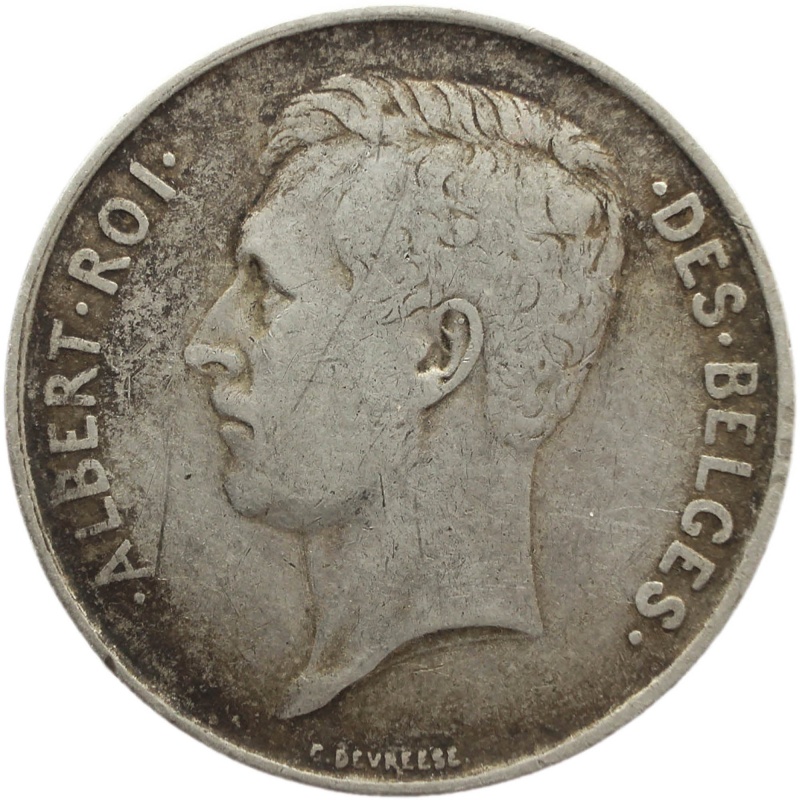1913 Belgium Albert I Silver Coin One Franc French text