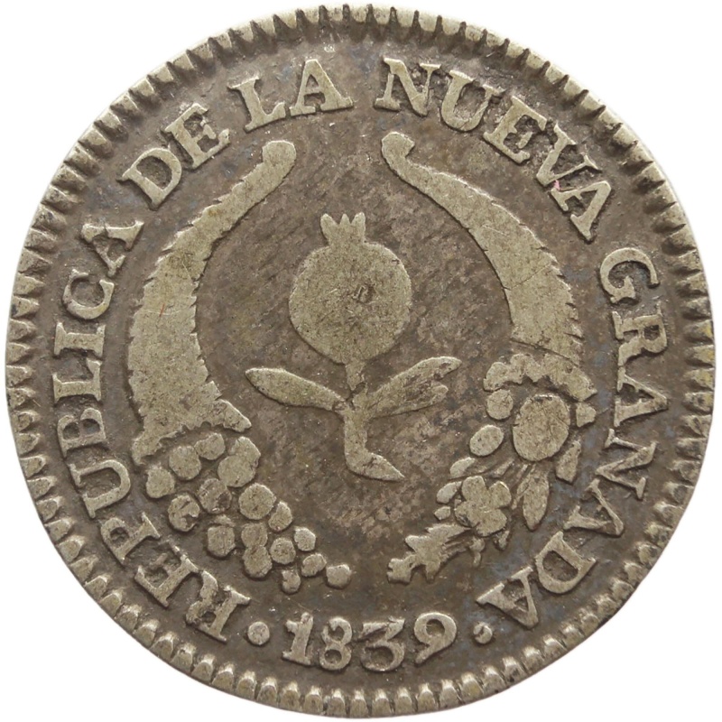 1839 1 Real Colombia Coin Silver Republic of New Granada Period Bogota Mint