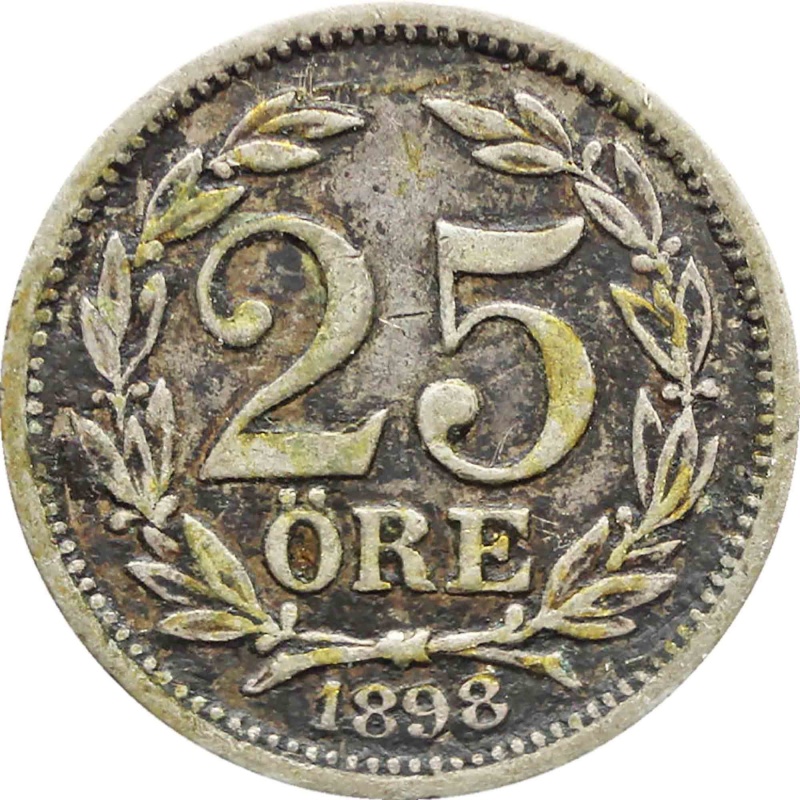 1898 25 Öre Sweden Coin Oscar II