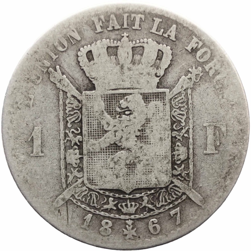 1867 Belgium Leopold II Silver One Franc French text