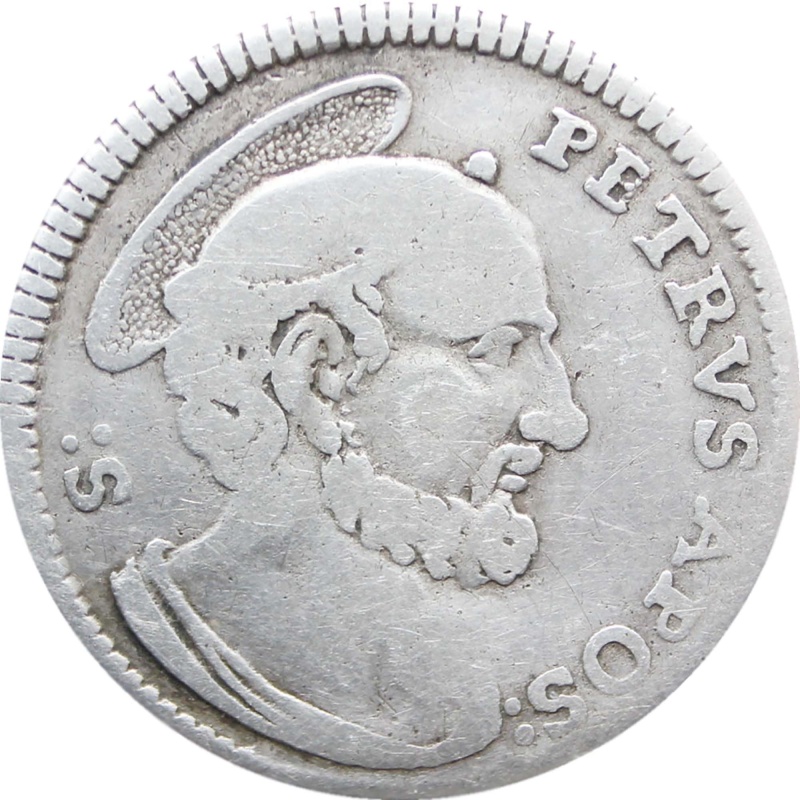 1740 - 1747 1 Grosso Pope Benedict XIV Papal Coin Silver Head of St. Peter with halo to right