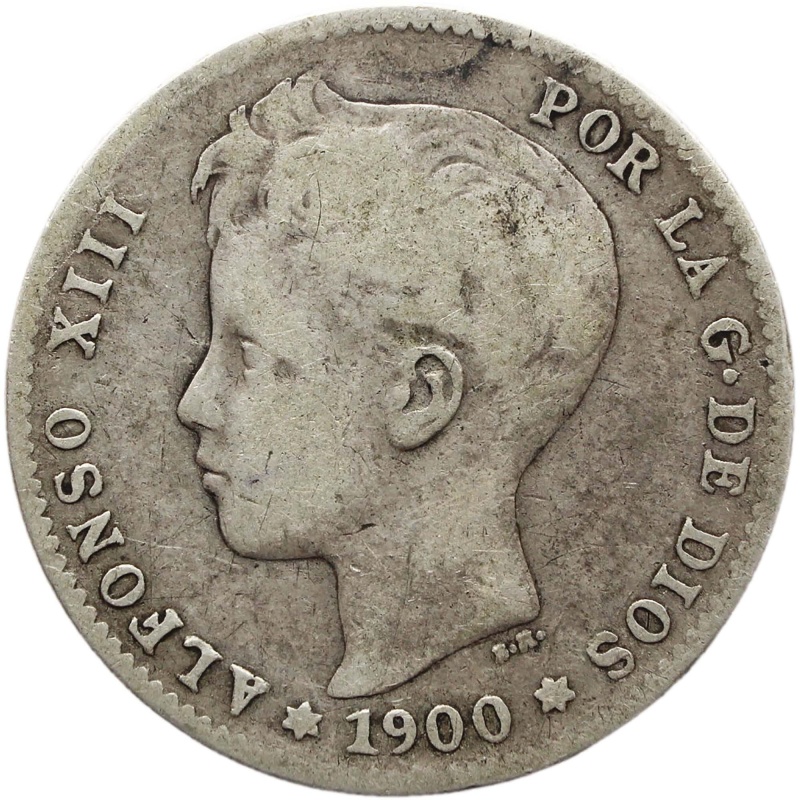 1900 One Peseta Spain Coin Alfonso XIII 3rd portrait Silver