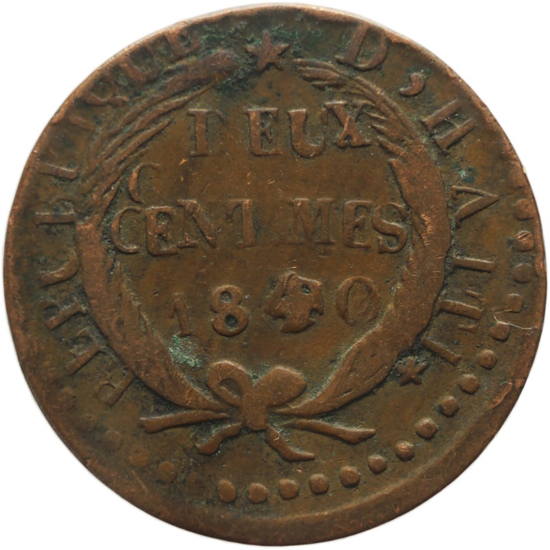 1840 Haiti 2 Centimes Coin AN37 Error Strike Off Center