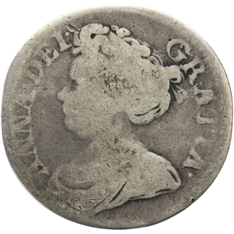 1711 Shilling Queen Anne Silver Coin British United Kingdom Plain angles 4th bust