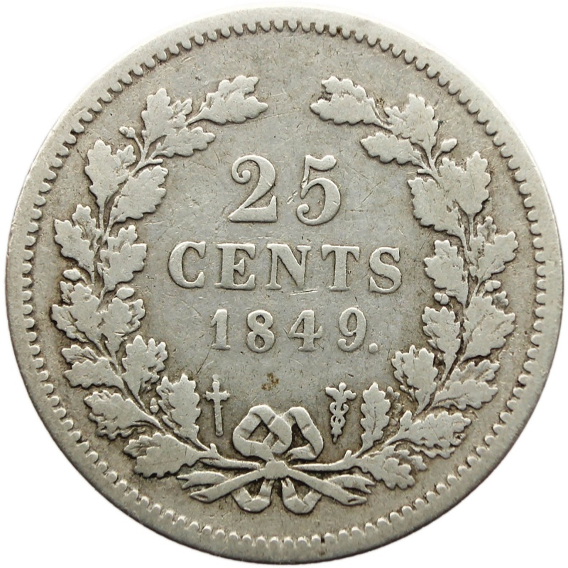 1849 25 Cents Netherlands Coin Willem II Silver