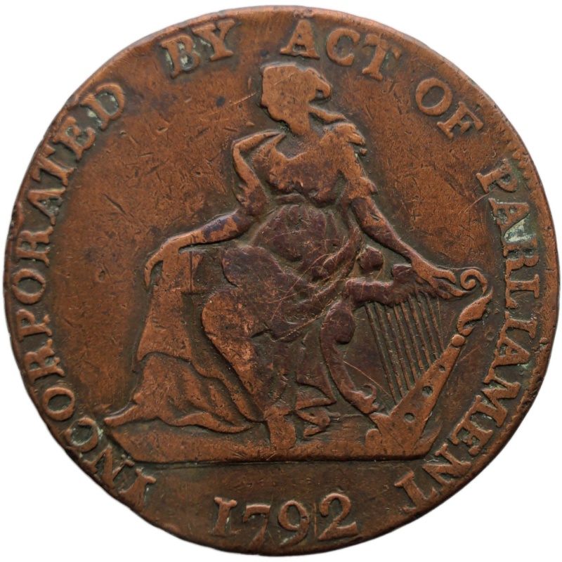 1792 Half Penny Token Ireland Dublin Camac Kyan and Camac
