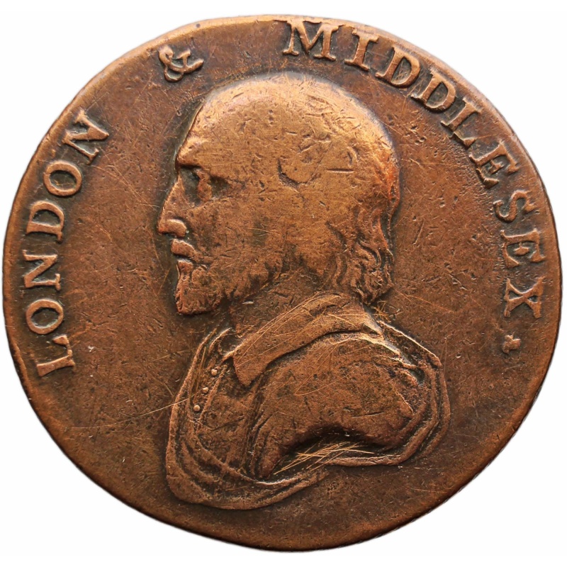 1792 Half Penny Token Middlesex London Shakespeare Bust W. Sheward