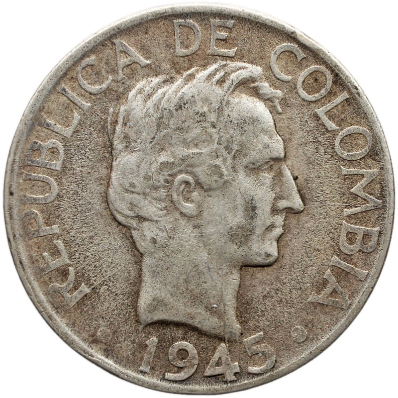 1945 Colombia 20 Centavos Coin Silver Bogota Mint