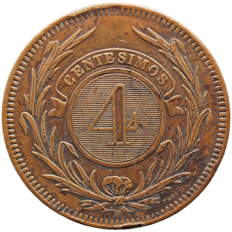 1869 4 Centesimos Uruguay Coin