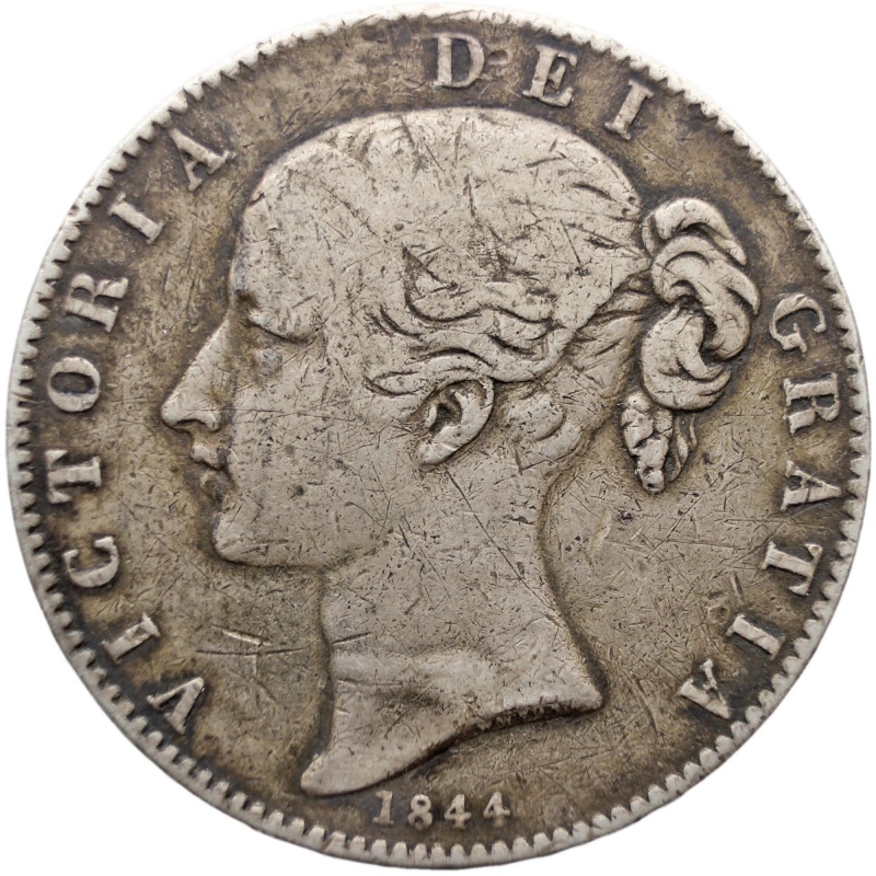 1844 Crown Victoria Queen Great Britain Silver British Coin Cinquefoil Stop