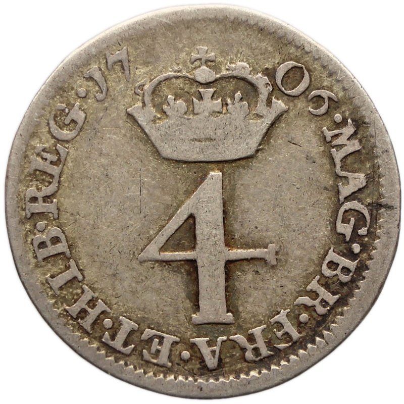 1706 4 Pence Maundy Coinage Anne Great Britain Silver Coin