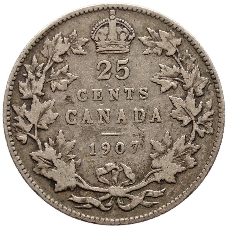 1907 25 Cents Canada Edward VII Silver