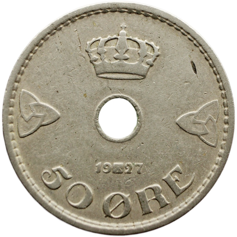 1927 50 Øre Norway Haakon VII Coin