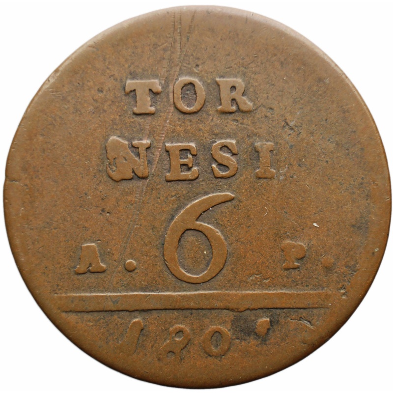 1801 6 Tornesi Kingdom of Naples Italy Coin Ferdinando IV