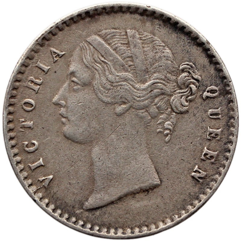 1841 Two Annas India Coin British Queen Victoria Silver