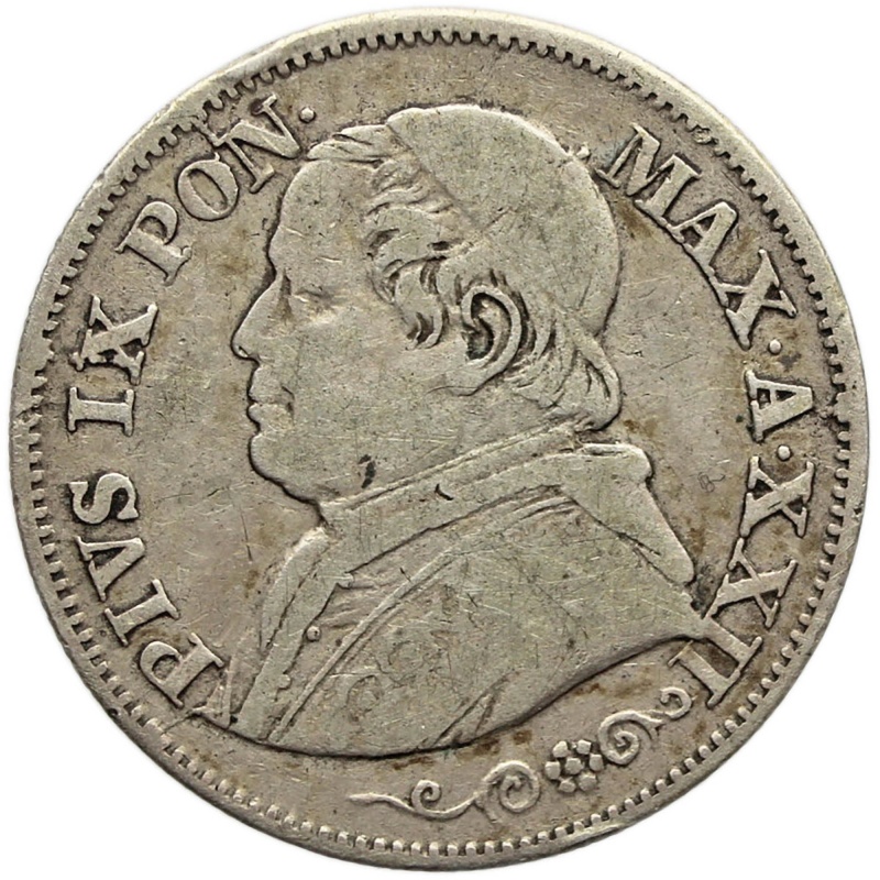 1868 10 Soldi Pius IX Italy States Papal Silver Coin XXII