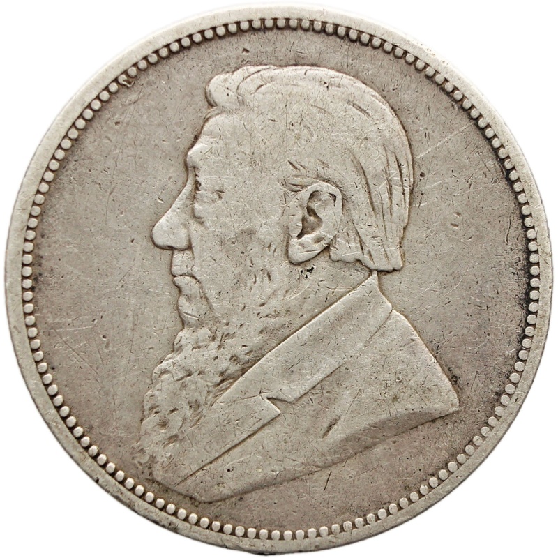 1892 Two Shilling South Africa ZAR Paul Kruger Silver Coin