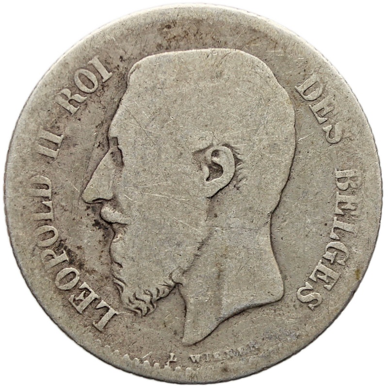 1866 One Franc Belgium Leopold II Silver French text