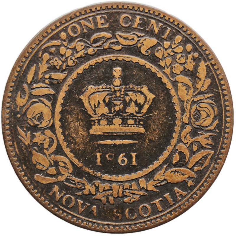 1861 One Cent Canada Nova Scotia Queen Victoria Coin Small bud