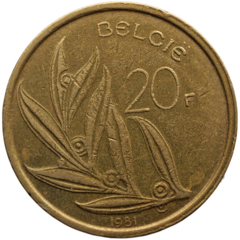 1981 20 Francs Belgium Baudouin I Coin Dutch text
