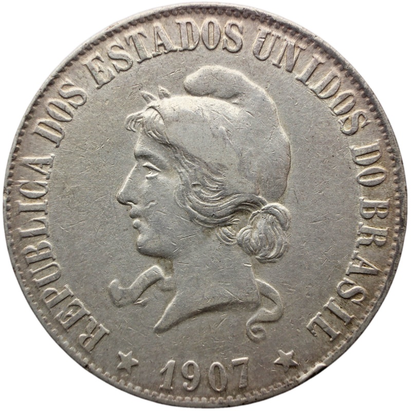 1907 2000 Reis Brazil Coin Silver Rio de Janeiro Mint