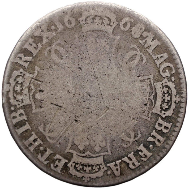 Rare 1668/4 Half Crown Charles II Great Britain Silver Coin