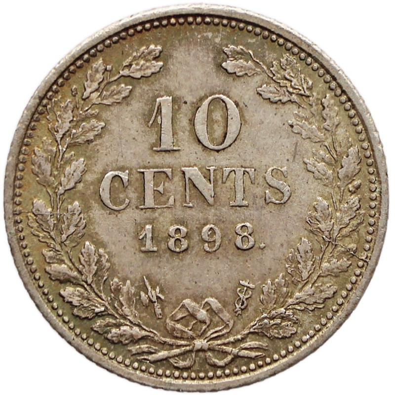 1898 10 Cents Netherlands Coin Wilhelmina Silver