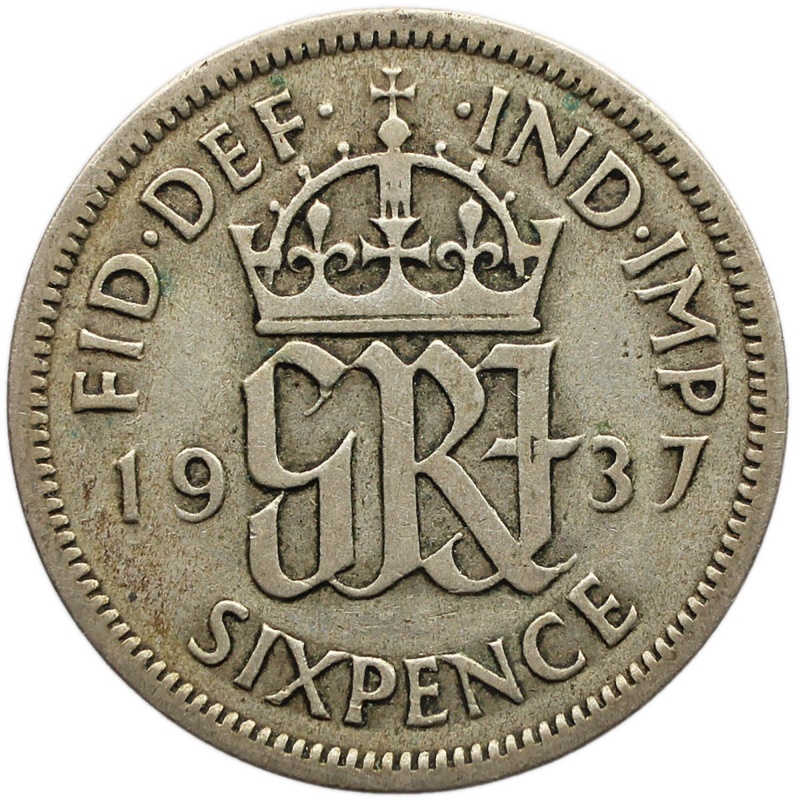 1937 6 Pence George V Silver Coin United Kingdom