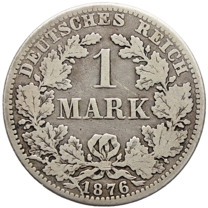 1876 A One Mark Germany Wilhelm I Coin Silver Berlin Mint