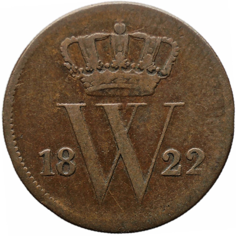 1822 1 Cent Netherlands Coin Willem I