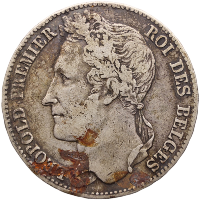 1848 5 Francs Belgium Coin Leopold I Silver