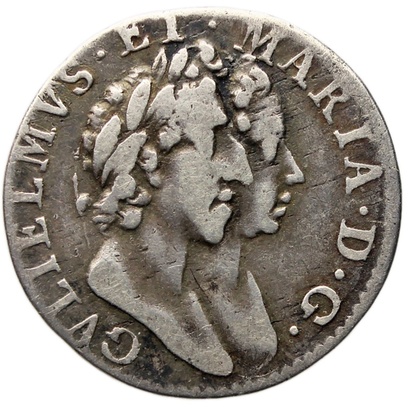 1689 3 Pence Coin UK William and Mary Maundy Silver 1st busts