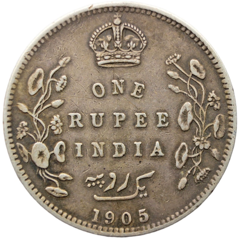 1905 One Rupee British India Coin Edward VII Silver Bombay Mint