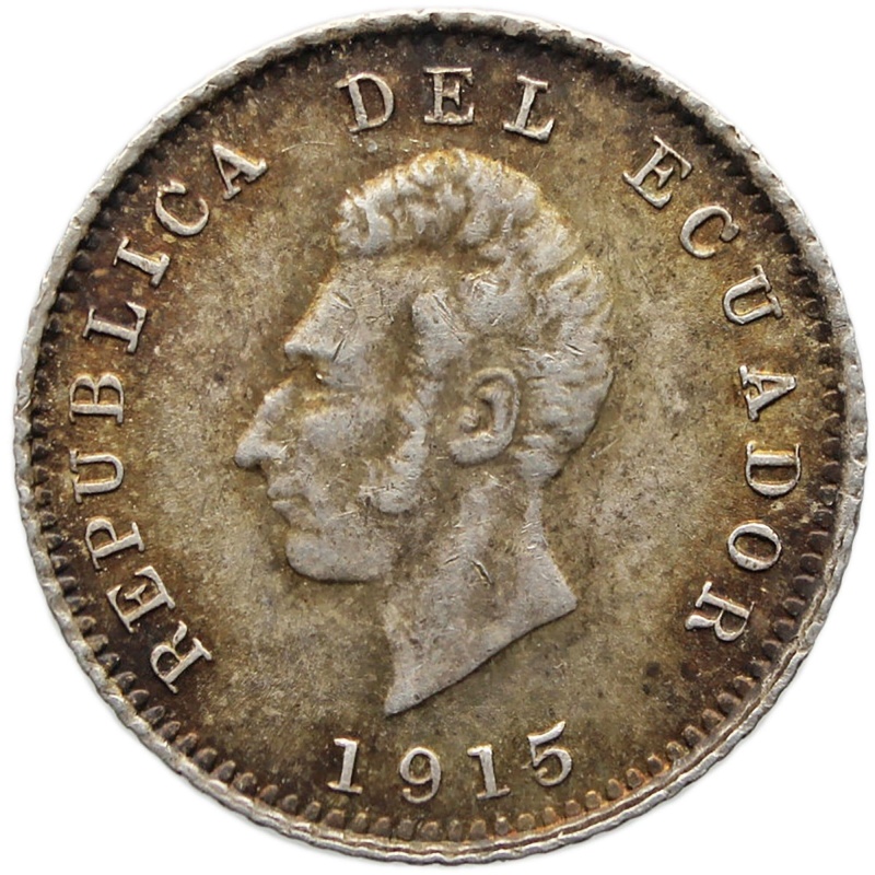 1915 1/2 Decimo Ecuador Coin Silver Heaton's Mint Antonio José de Sucre