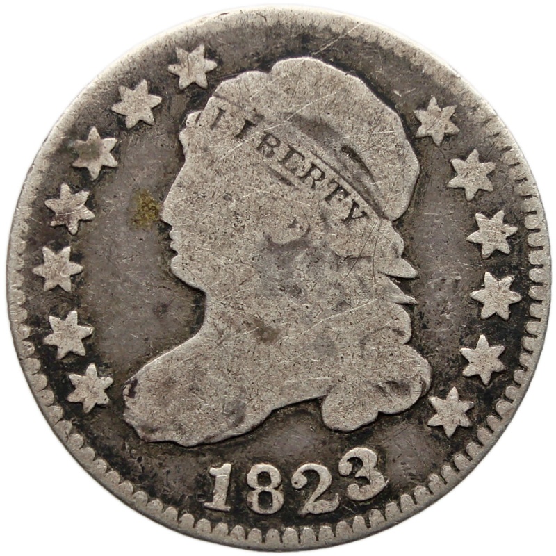 1823 Liberty Cap Dime United States Coin Silver 10 Cents large Es
