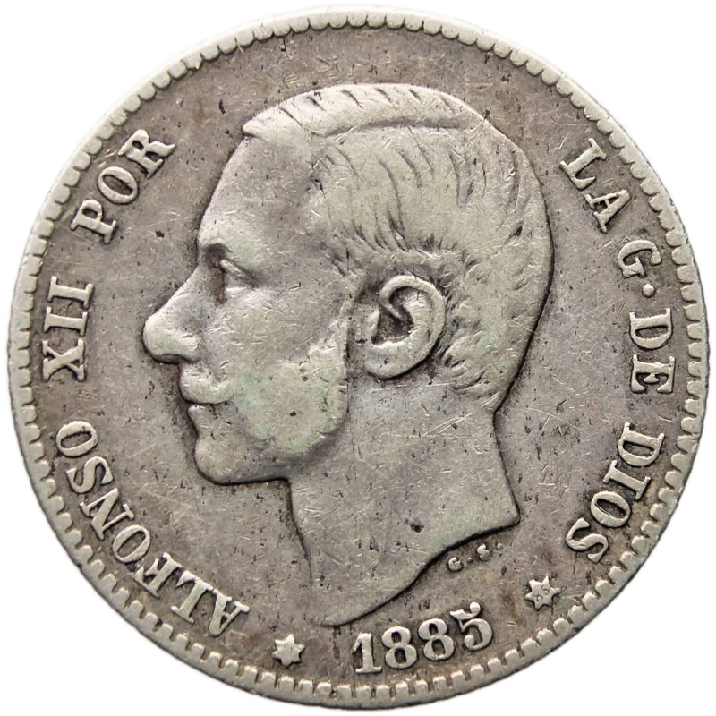 1885 Peseta Spain Coin Alfonso XII Silver