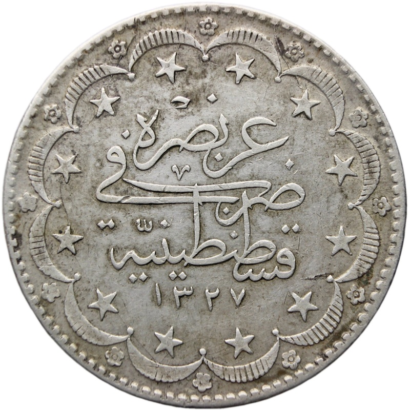 1917 20 Kurus Ottoman Empire Coin Mehmed V Silver Constantinople Mint