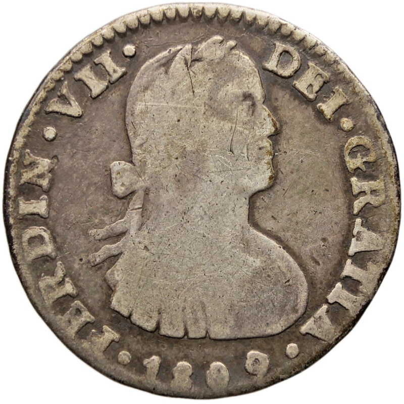 1809 Mo TH One Real Mexico Coin Ferdinand VII Silver
