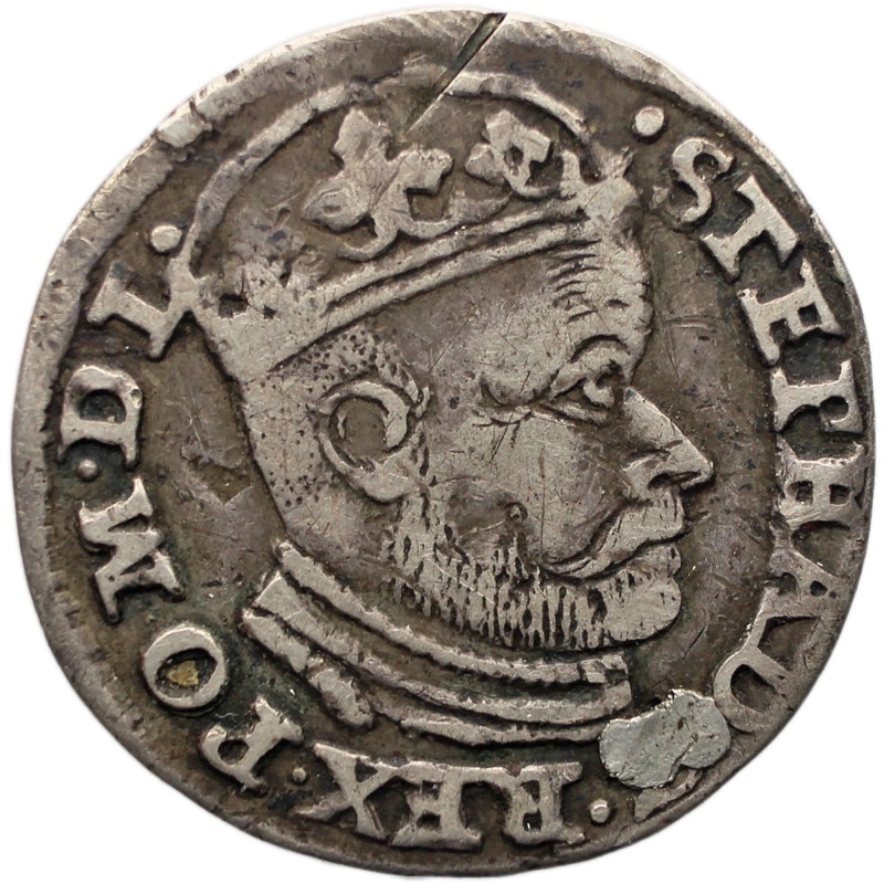 1586 Trojak 3 Groszy Stefan Batory Coin Polish–Lithuanian Commonwealth Silver Olkusz mint