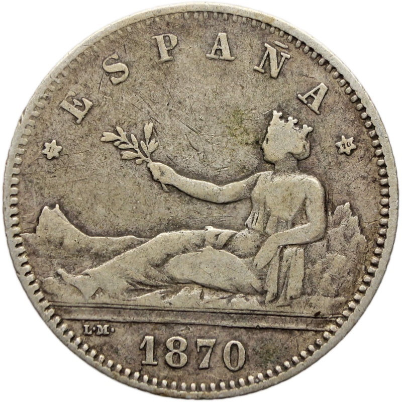 1870 SN-M One Peseta Spain Coin Silver Provisional Government