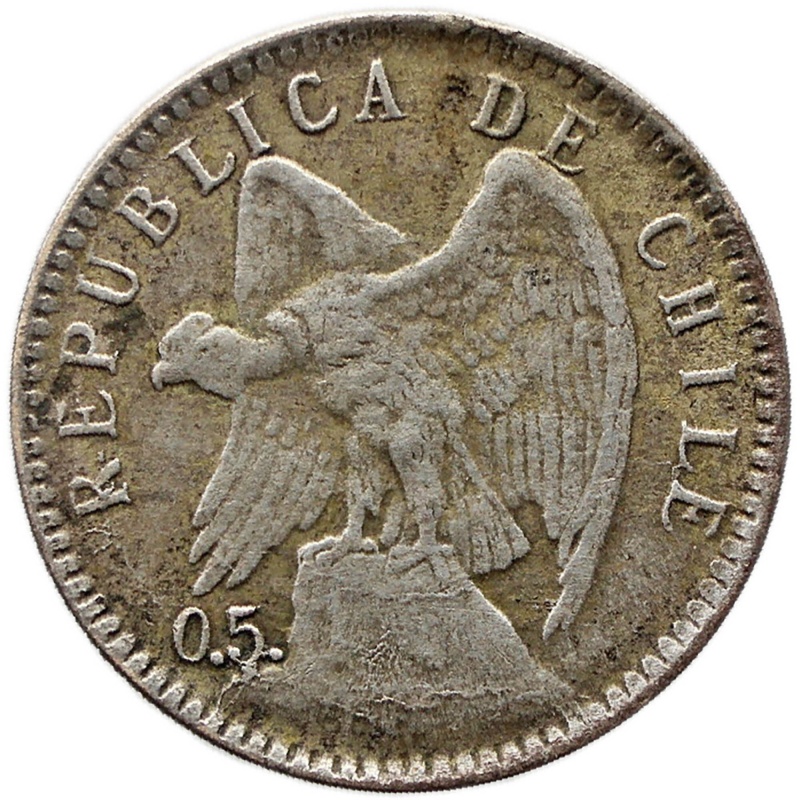 1901 5 Centavos Chile Coin Silver Variety 0.5.
