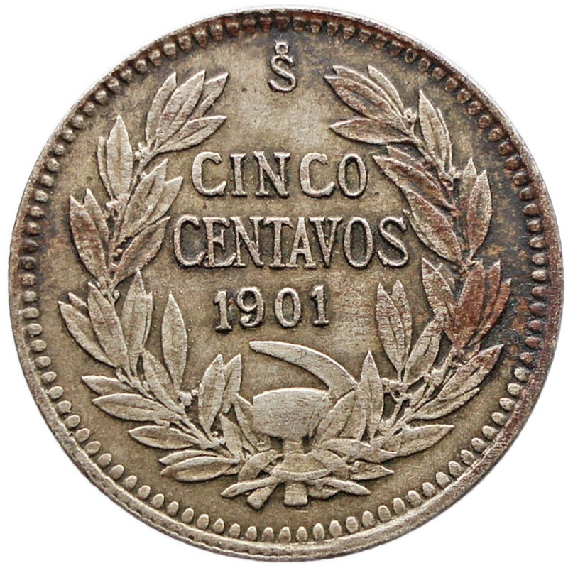 1901 5 Centavos Chile Coin Silver Variety 0.5.