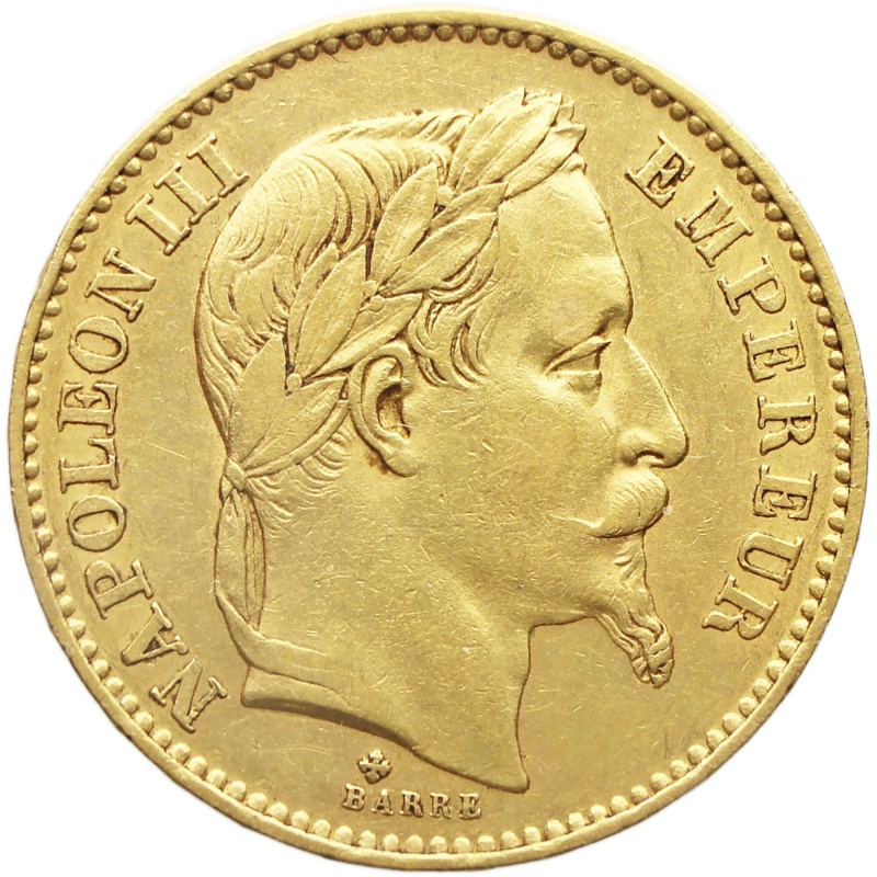 1866 BB 20 Francs France Coin Napoleon III Gold Strasbourg Mint