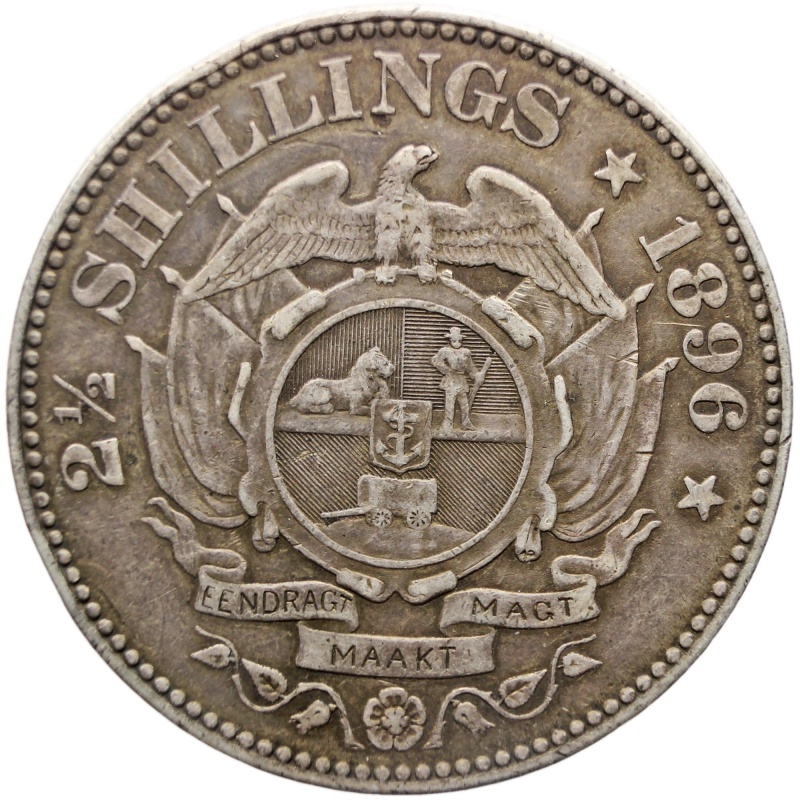 1896 2 1/2 Shilling South Africa Paul Kruger ZAR Silver Coin