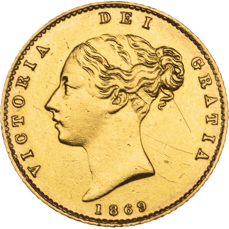 1869 Half Sovereign Victoria Gold Coin Die 12 1st portrait
