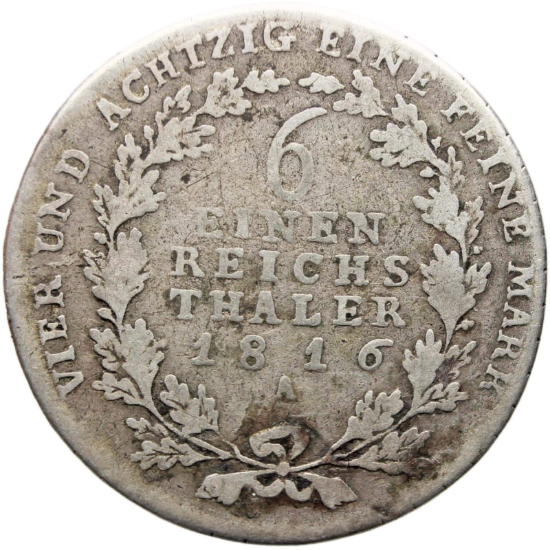 1816 A 1/6 Reichsthaler Prussia Coin Friedrich Wilhelm III Siilver
