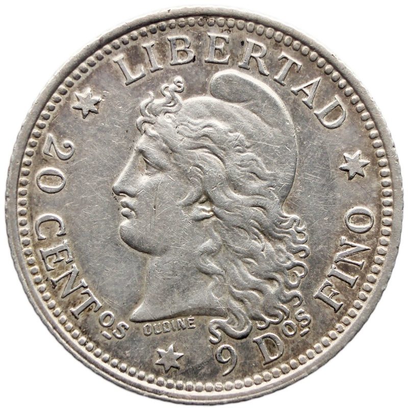 1883 20 Centavos Argentina Coin Silver