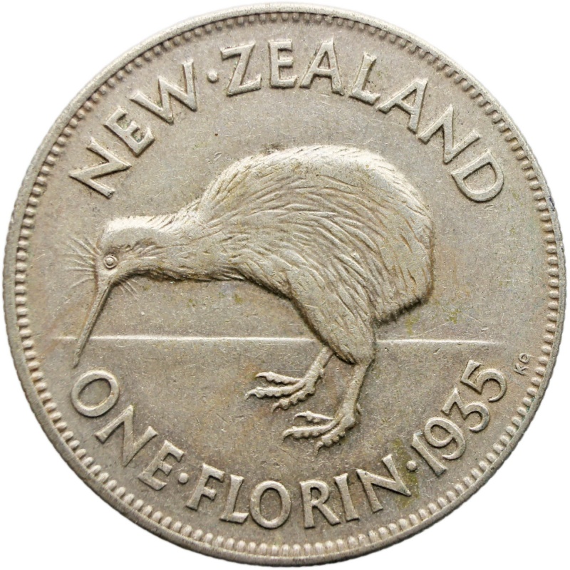 1935 1 Florin New Zealand Coin George V Silver