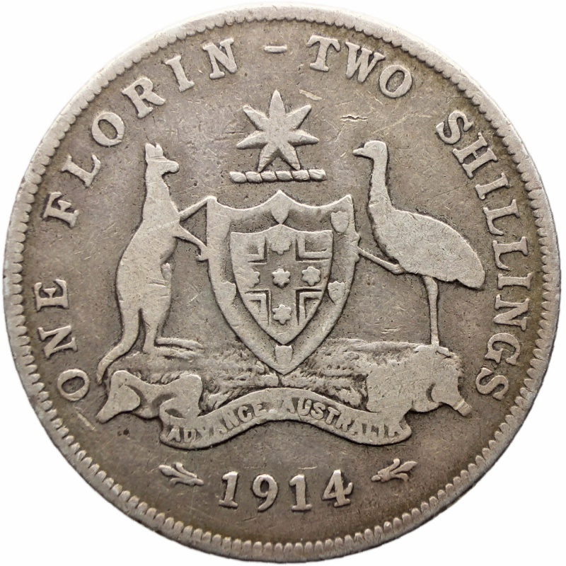 1914 One Florin Australia Coin George V Silver