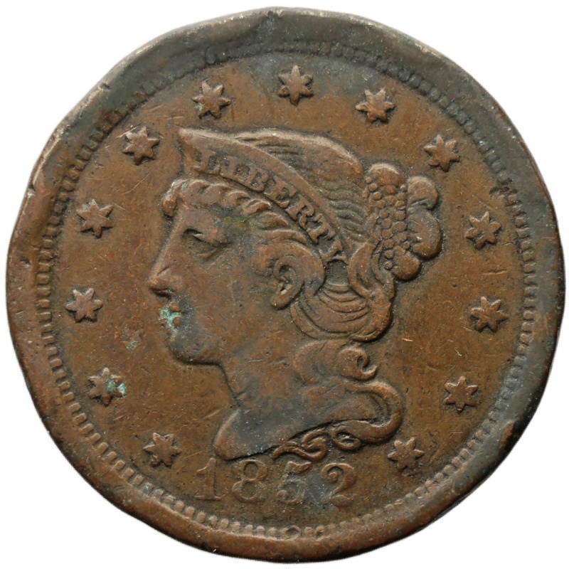 1852 One Cent United States Coin Braided Hair